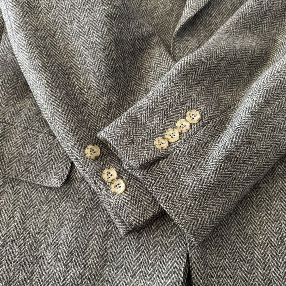 Vintage Wool Tweed Herringbone Blazer Mens 44R Gray Japan Jacket Sport Coat READ - Picture 10 of 13